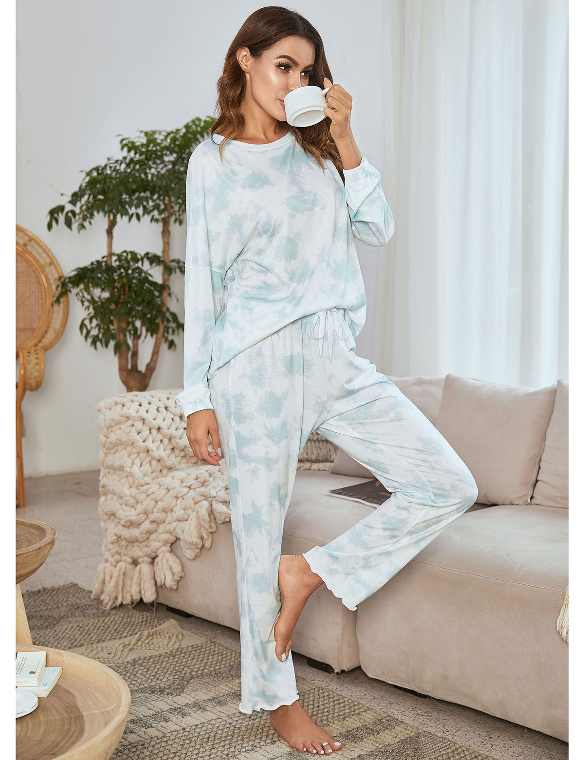 Home Casual Suit Tie Dyed Printed Long Sleeved Trousers Two Piece Pajamas Suit