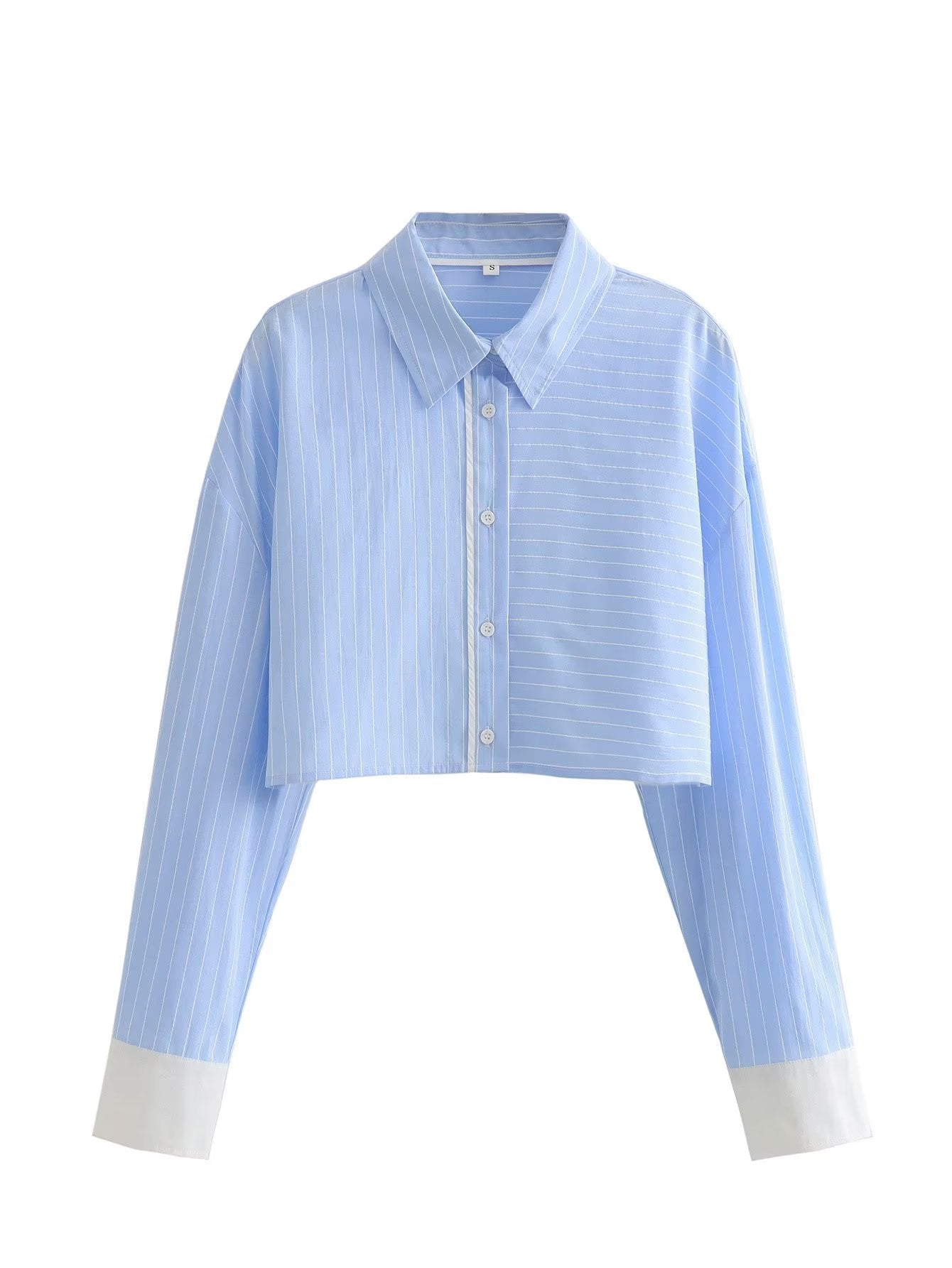 French Striped Poplin Short Shirt Contrast Color Shorts