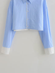 French Striped Poplin Short Shirt Contrast Color Shorts