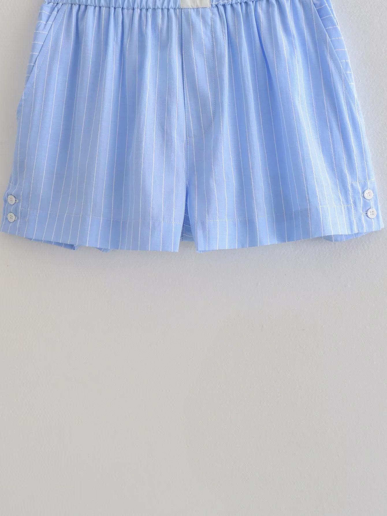 French Striped Poplin Short Shirt Contrast Color Shorts