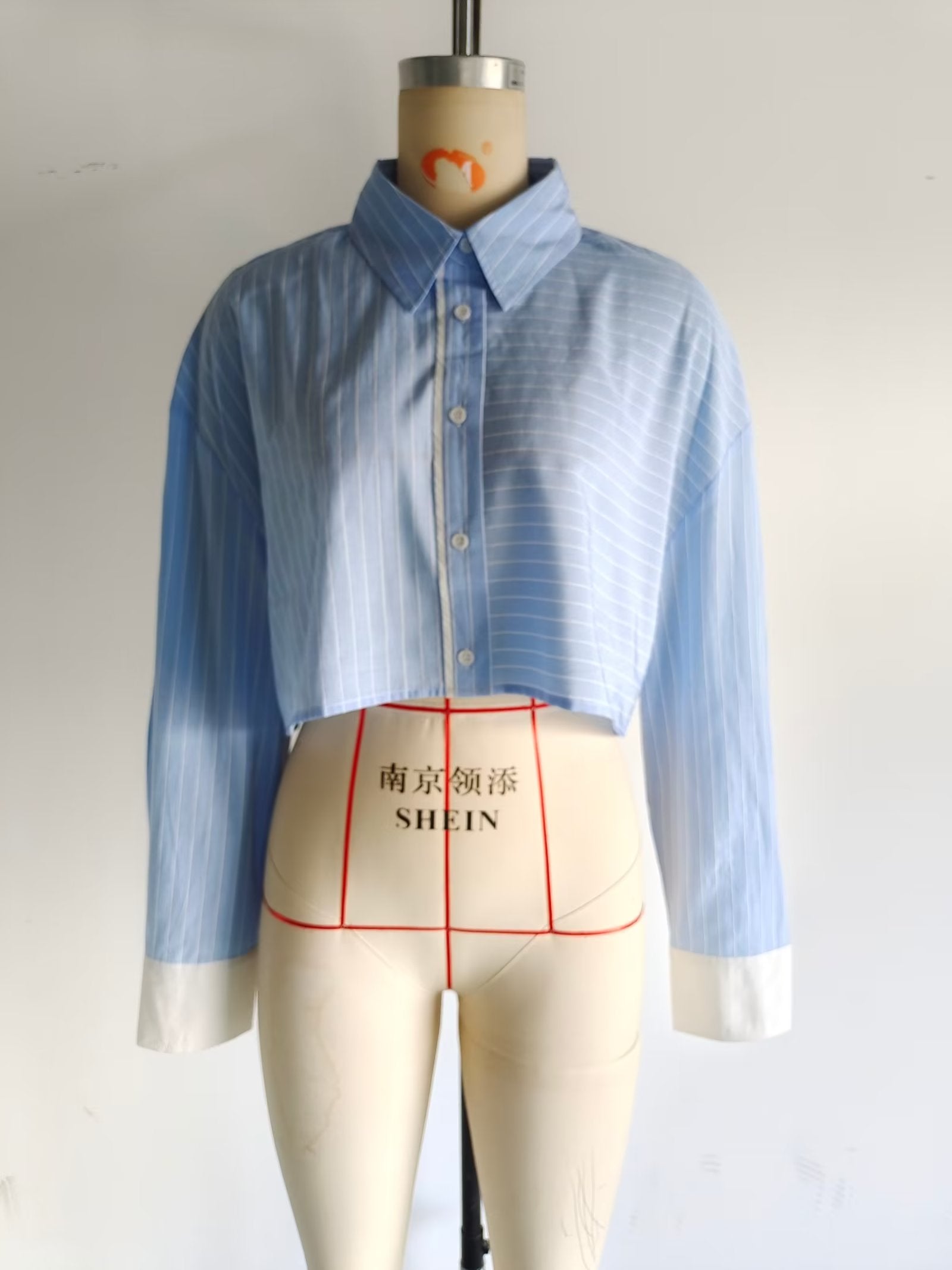 French Striped Poplin Short Shirt Contrast Color Shorts