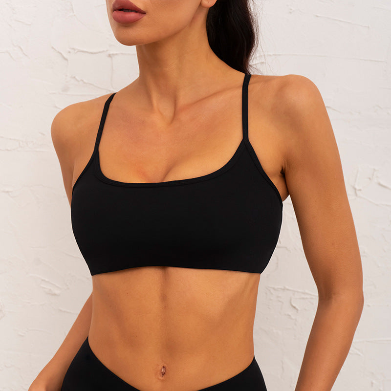 Enge Sportunterwäsche mit gekreuzten dünnen Trägern, Beauty-Back-Oberbekleidung, Fitness-Sport-BH
