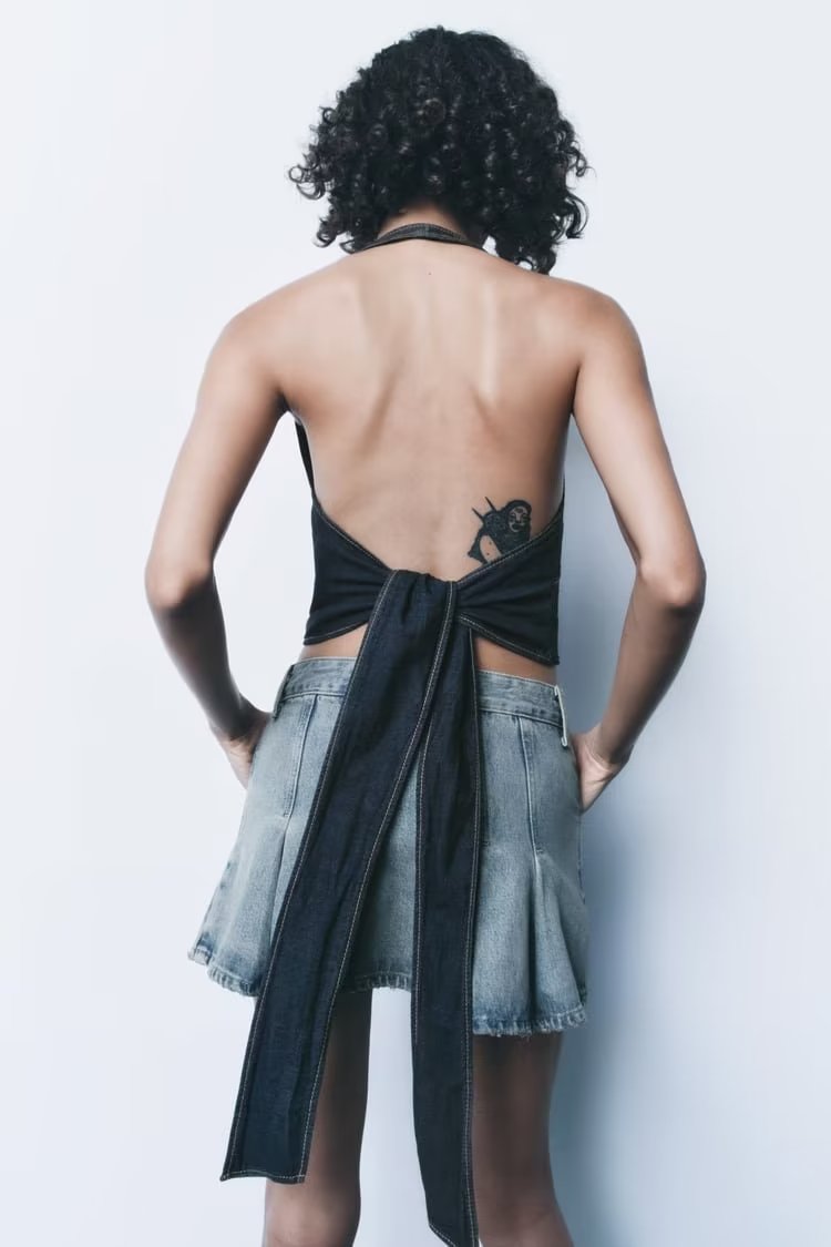 Double Breasted Denim Halterneck Vest Top