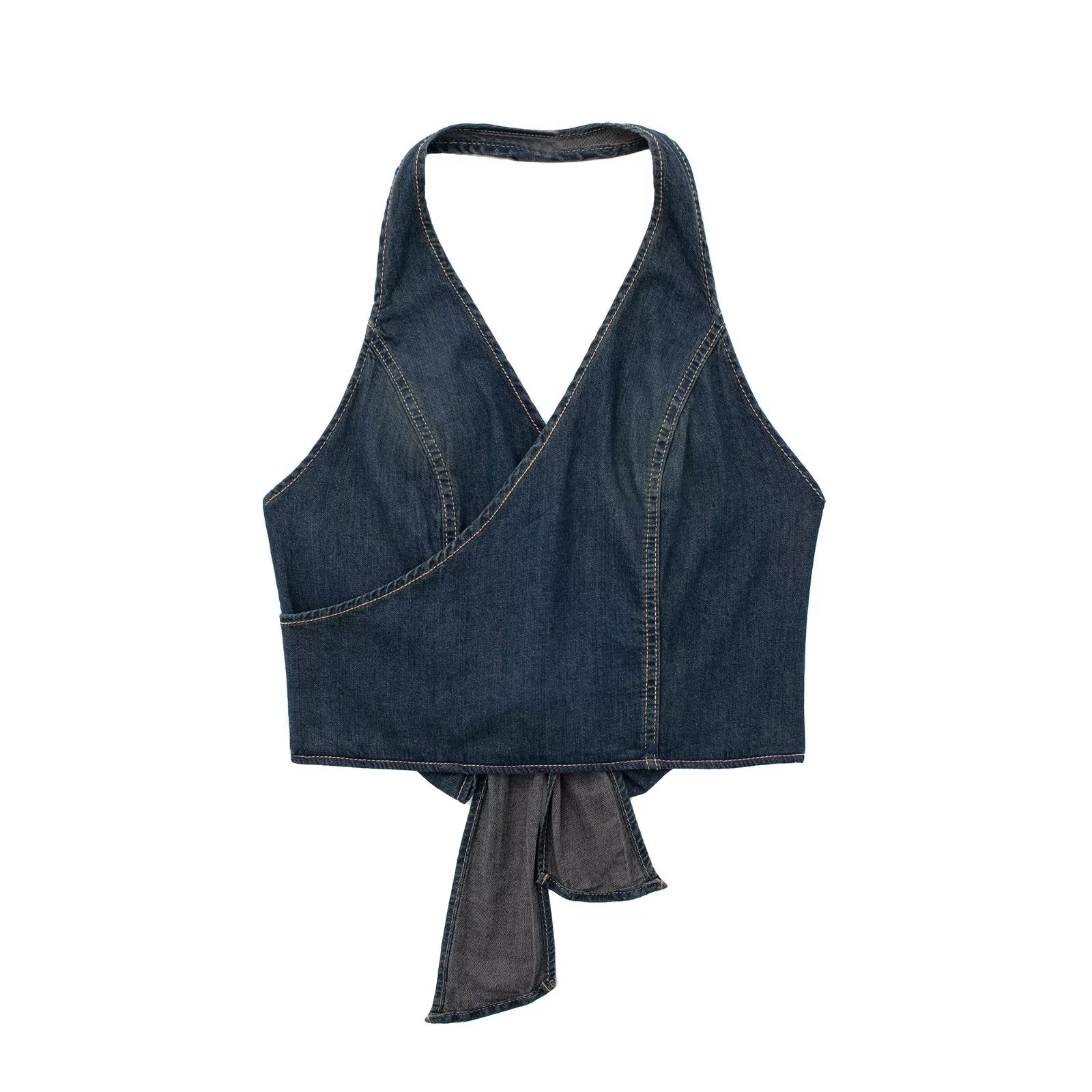 Double Breasted Denim Halterneck Vest Top