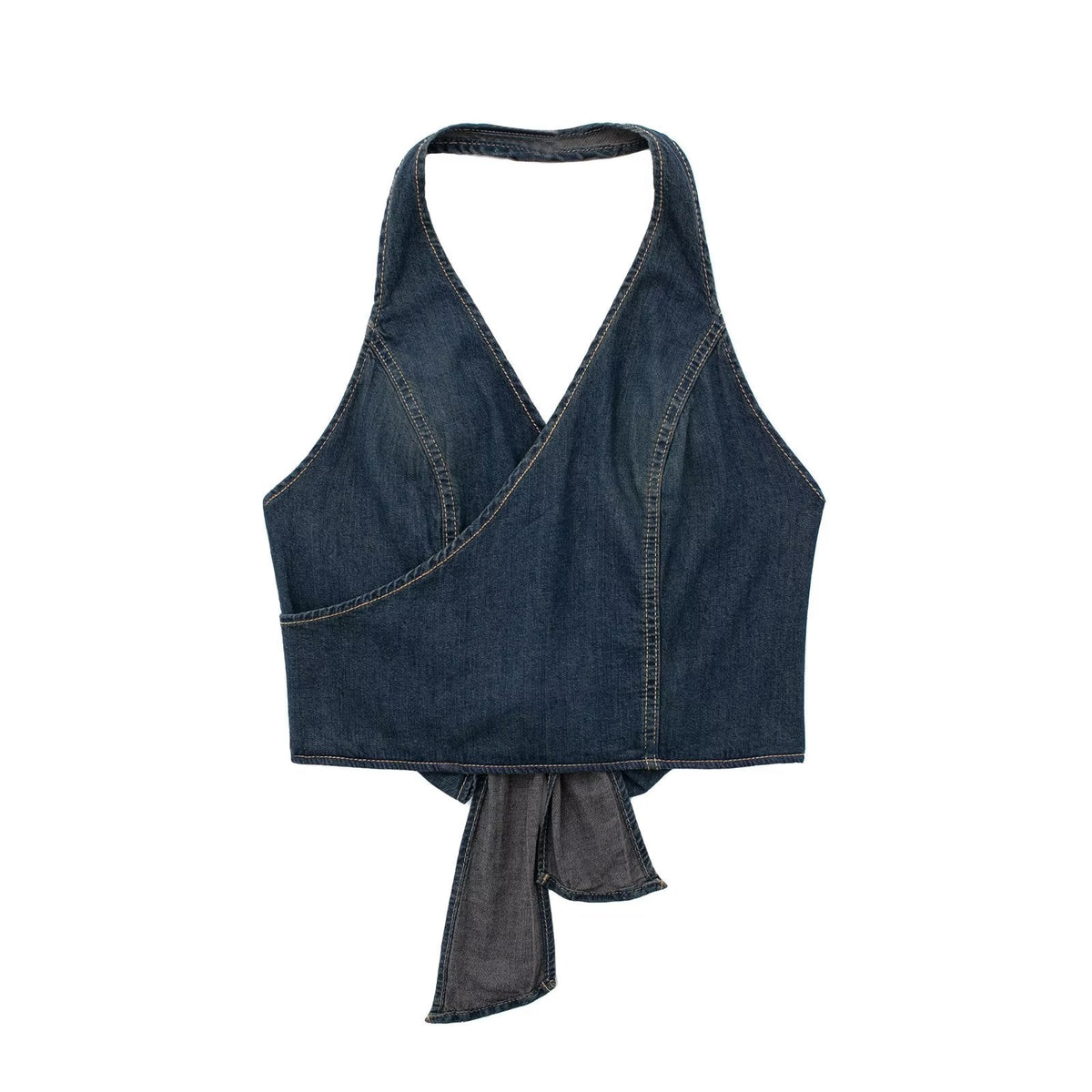 Double Breasted Denim Halterneck Vest Top