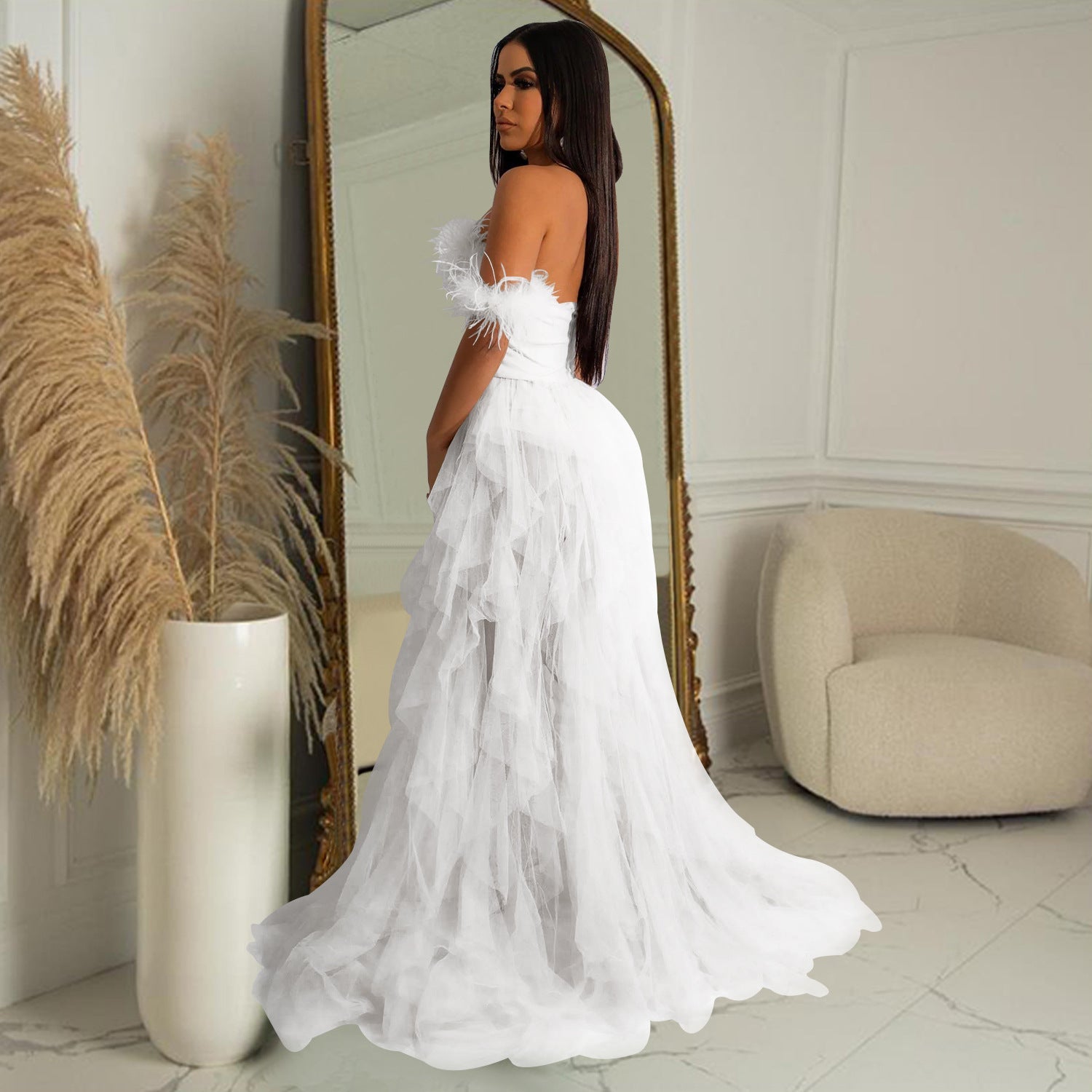 Robe longue en maille cache-cœur sans manches de couleur unie