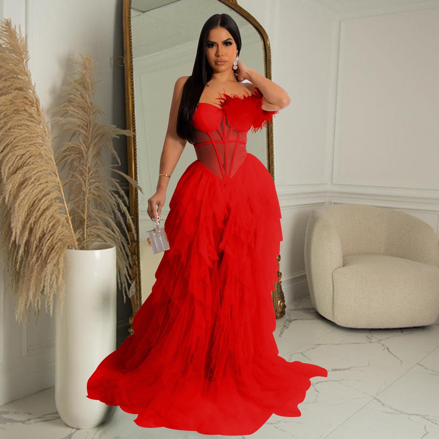Robe longue en maille cache-cœur sans manches de couleur unie