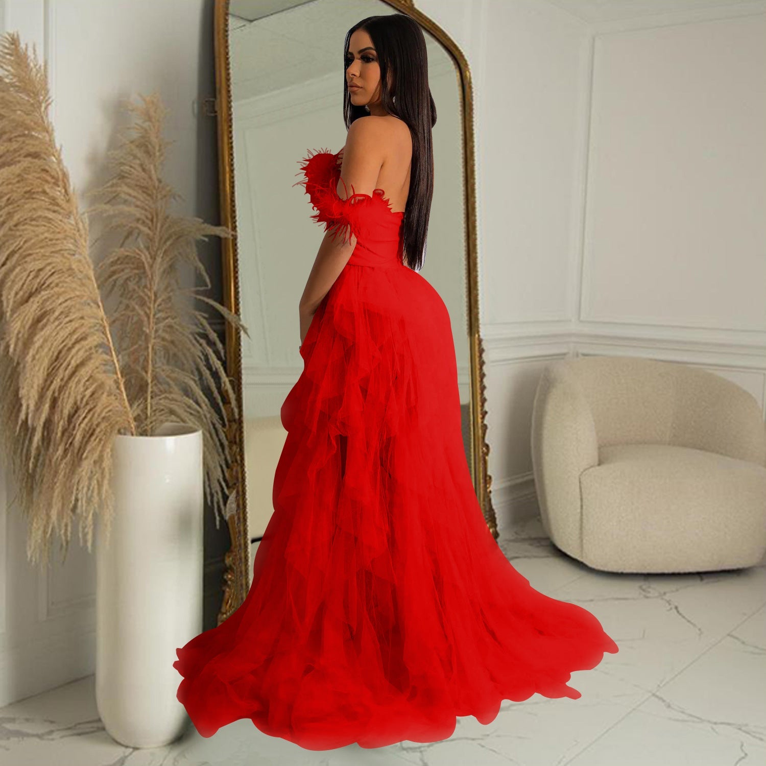 Robe longue en maille cache-cœur sans manches de couleur unie