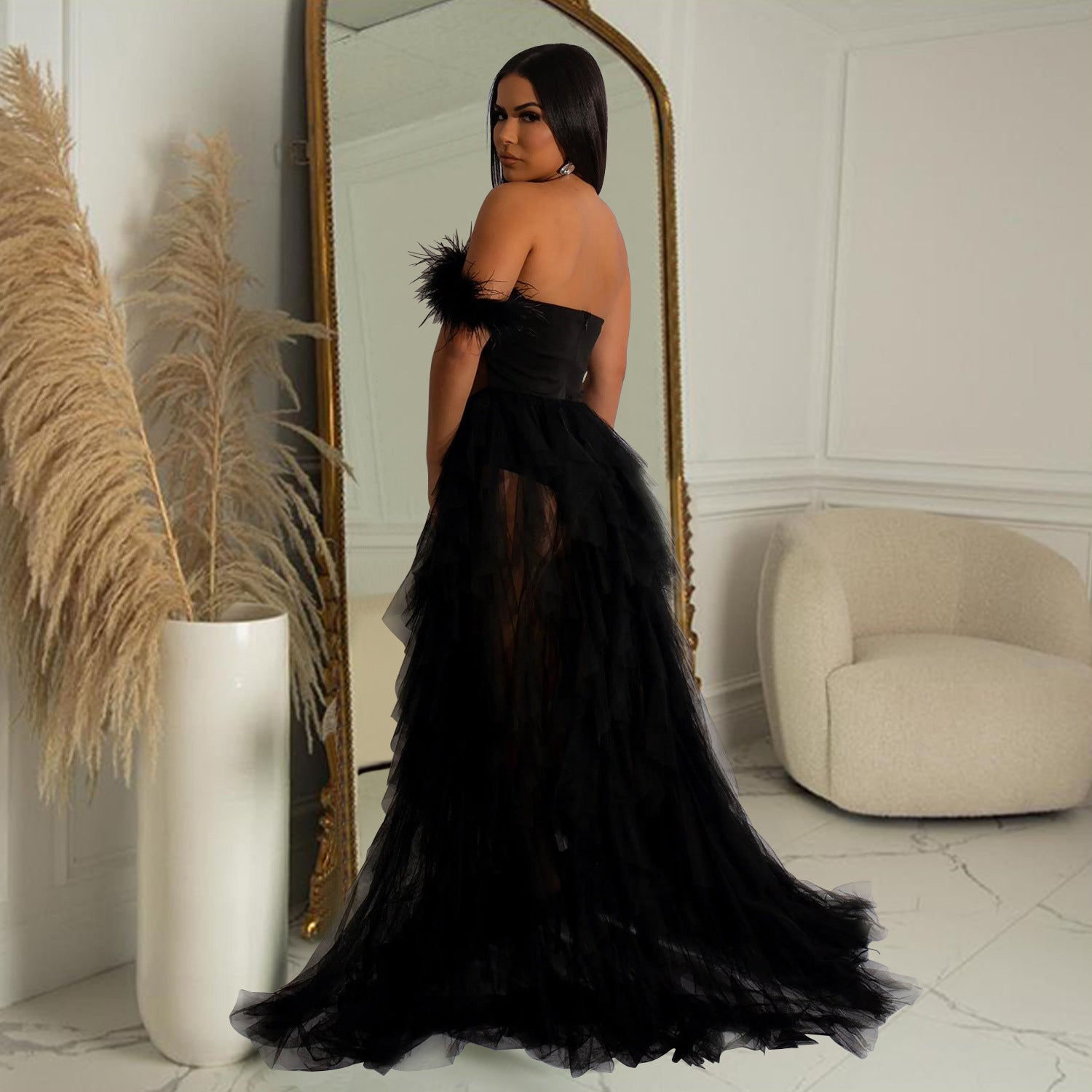 Robe longue en maille cache-cœur sans manches de couleur unie