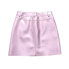 2239- Girl Cute Pink Faux Leather Short Skirt Low Waist Casual Skirt