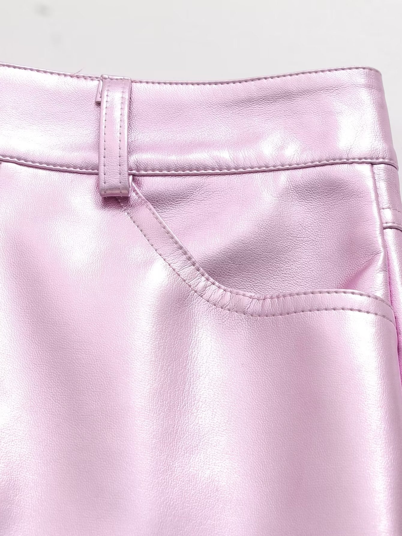 2239- Girl Cute Pink Faux Leather Short Skirt Low Waist Casual Skirt