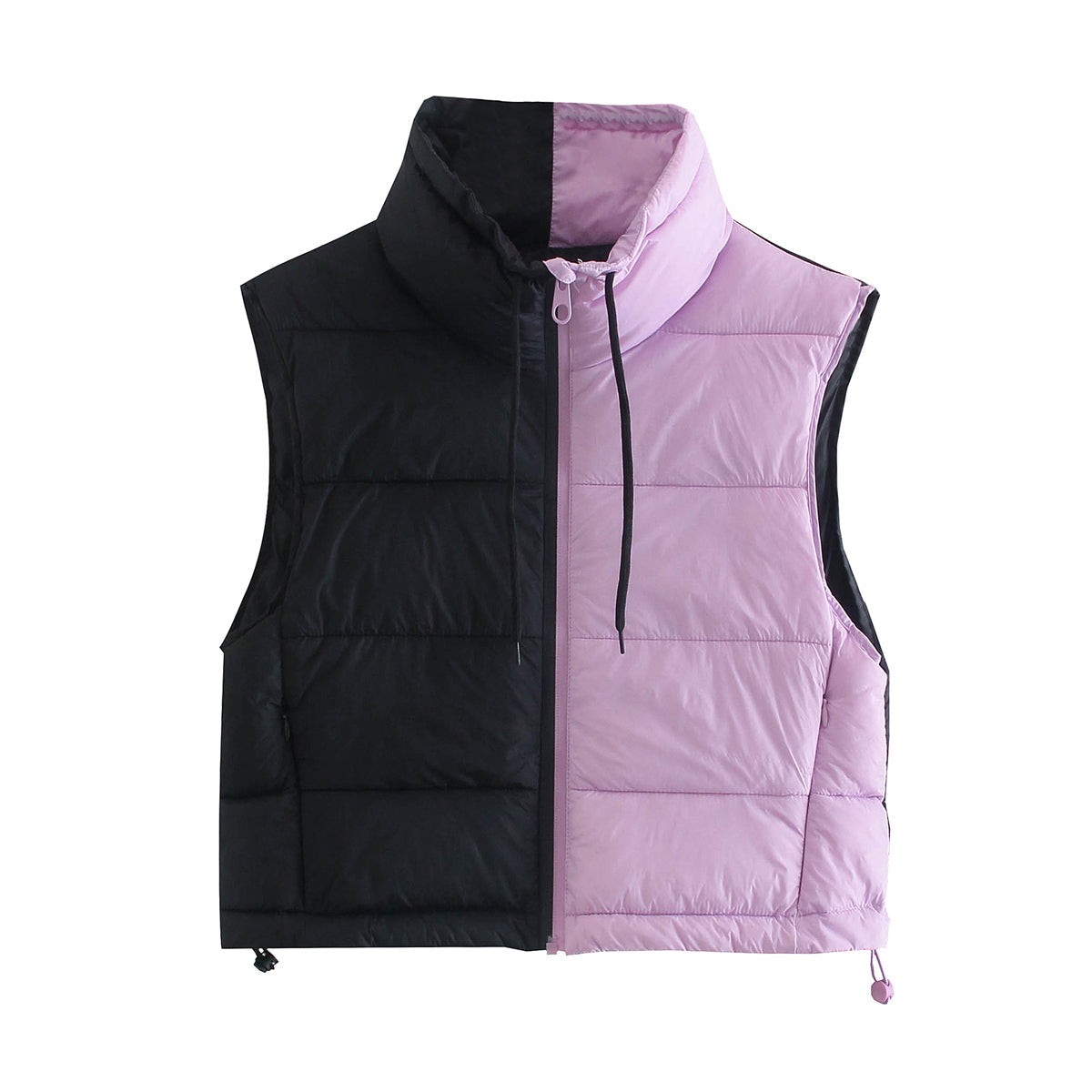 Two Color Contrast Color Cotton Padded Jacket Vest StCollar Short Vest Top