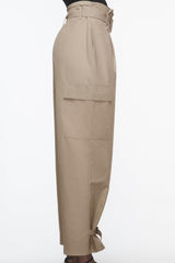 Fashionable All Match High Waist Slimming Series Belt Pocket Trousers