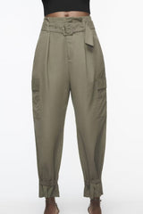 Fashionable All Match High Waist Slimming Series Belt Pocket Trousers