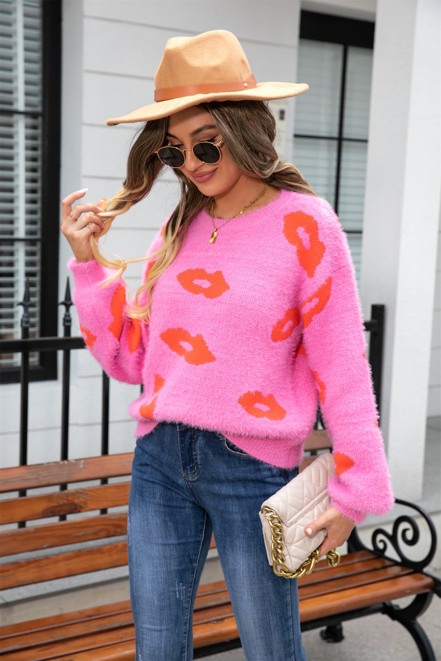 Lips Valentine Day Sweater Round Neck Pullover Love Sweater