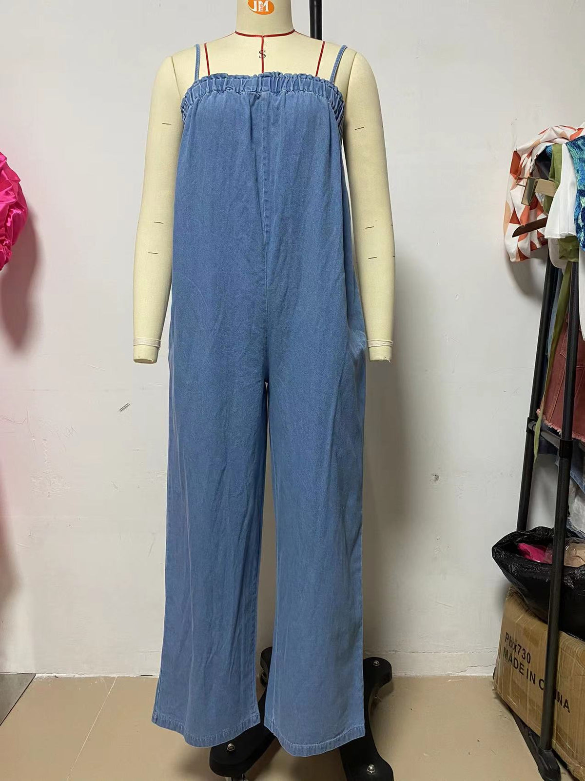 Loose High Waist Suspender Jumpsuit Slimming Wide Leg Pants Cropped Casual Suspender Trousers