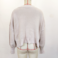 Solid Color Cropped Pullover Sweater Long Sleeve round Neck Sweater