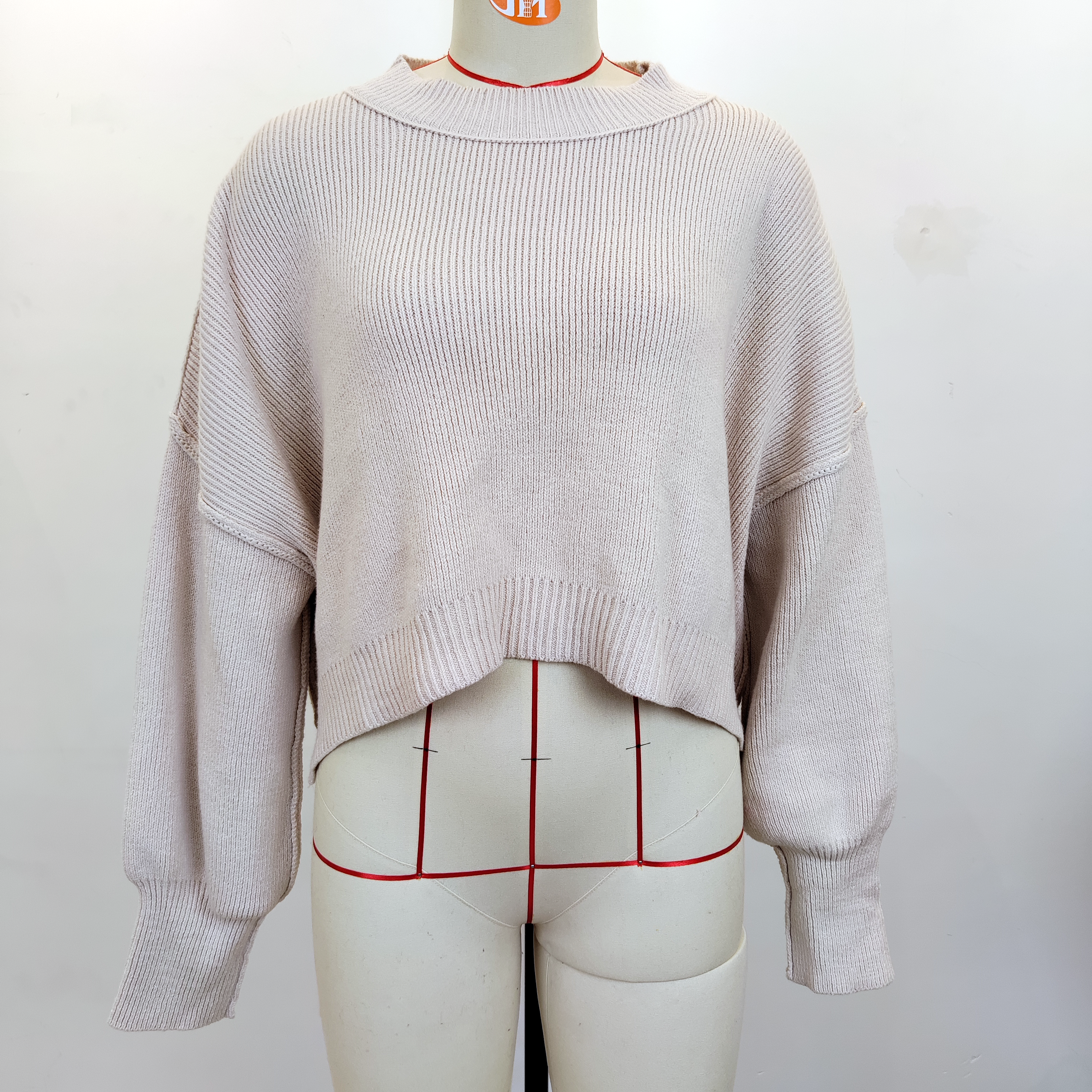 Solid Color Cropped Pullover Sweater Long Sleeve round Neck Sweater