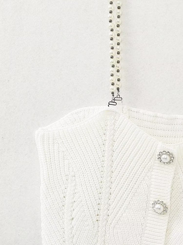 Fall Solid Color Small Sling Pearl Chain Knitted Tube Top Vest
