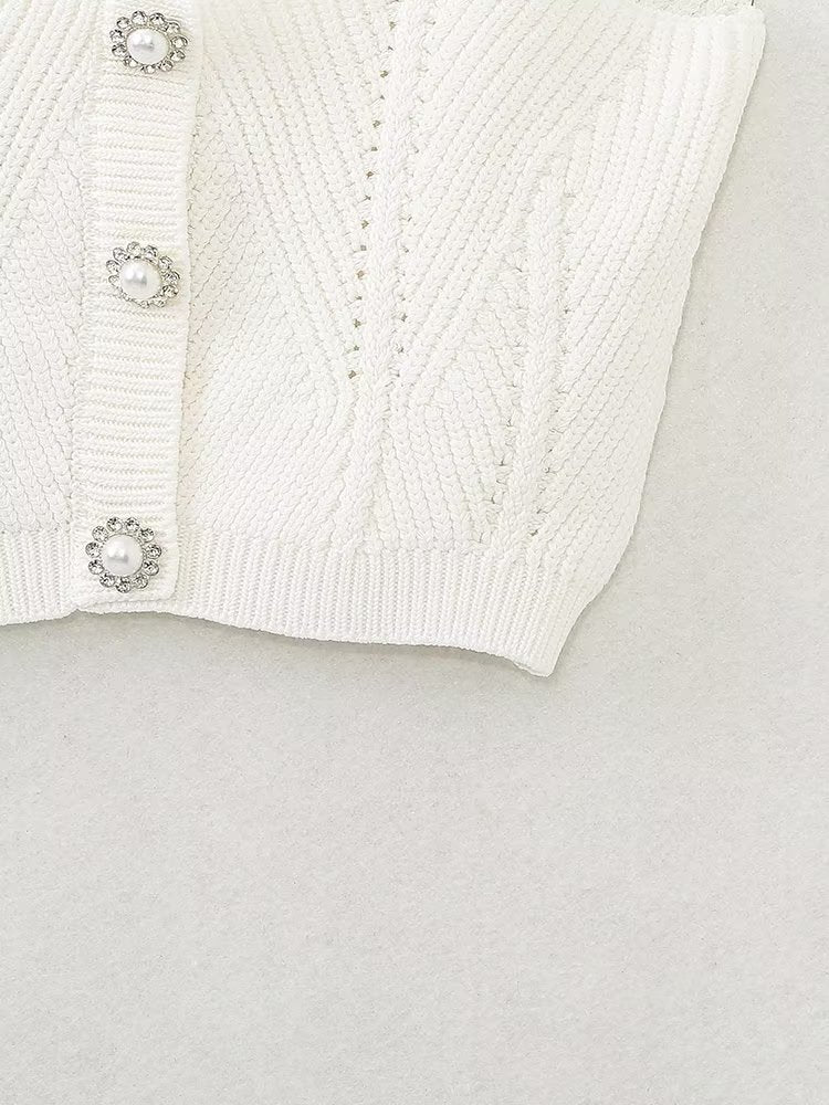 Fall Solid Color Small Sling Pearl Chain Knitted Tube Top Vest