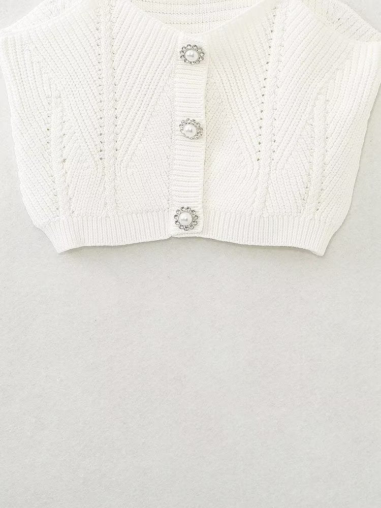 Fall Solid Color Small Sling Pearl Chain Knitted Tube Top Vest