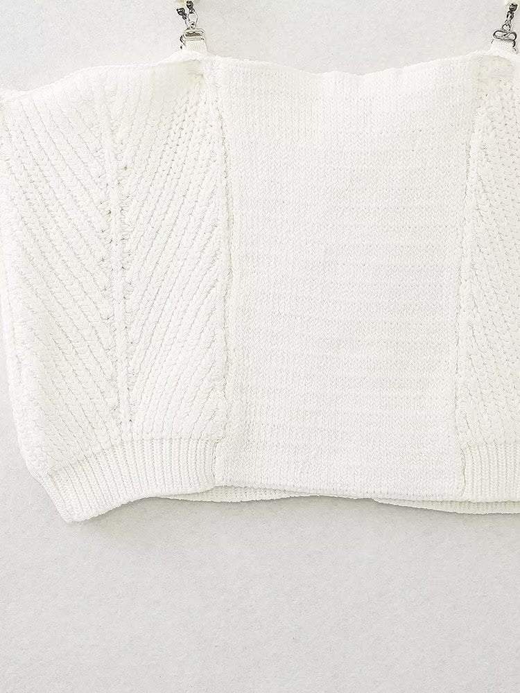 Fall Solid Color Small Sling Pearl Chain Knitted Tube Top Vest