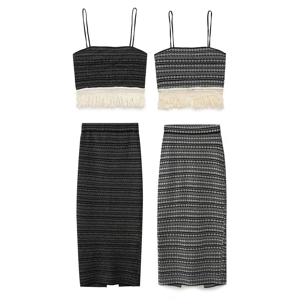 Sleeveless Wooden Knitted Vest Sling Mid Length Slim Fit Fishtail Skirt