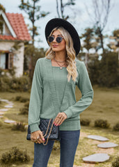 Solid Color Square Collar Cross Loose Long Sleeved T shirt Top