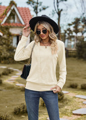 Solid Color Square Collar Cross Loose Long Sleeved T shirt Top