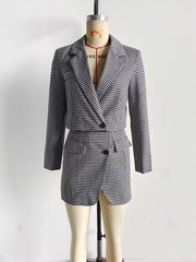 French Casual Small Plaid Short Blazer Suit