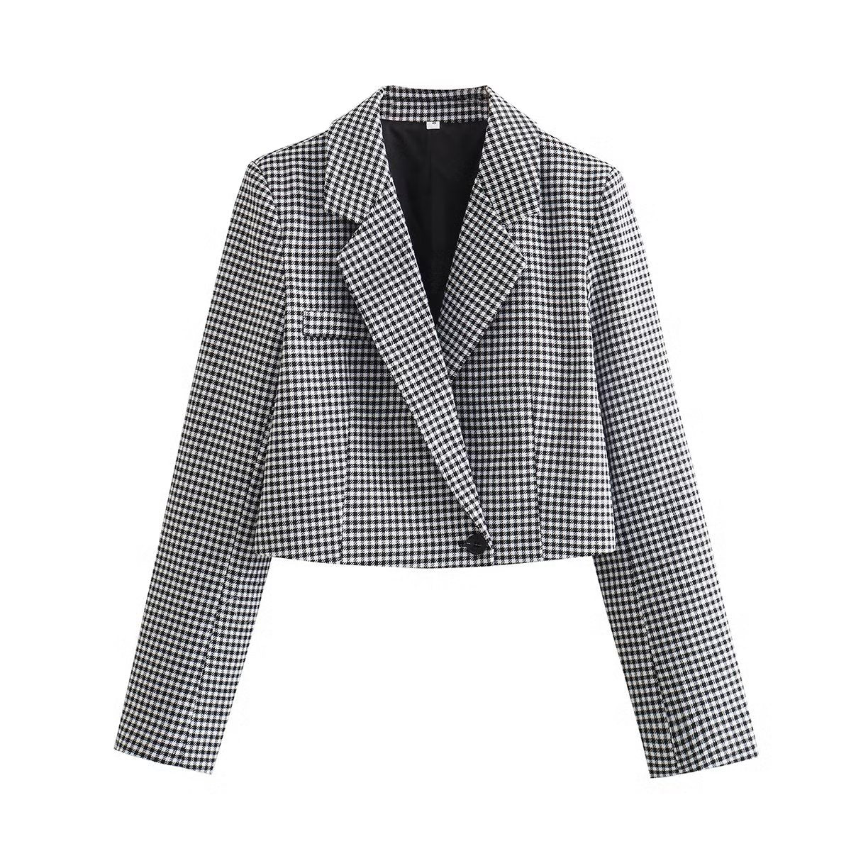 French Casual Small Plaid Short Blazer Suit