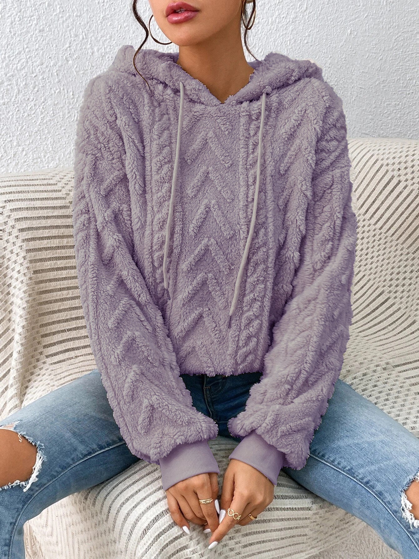 Pull d'automne en flanelle à capuche et veste ample en peluche
