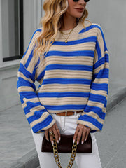 Striped Sweater Knitted Crew Neck Pullover Sweater