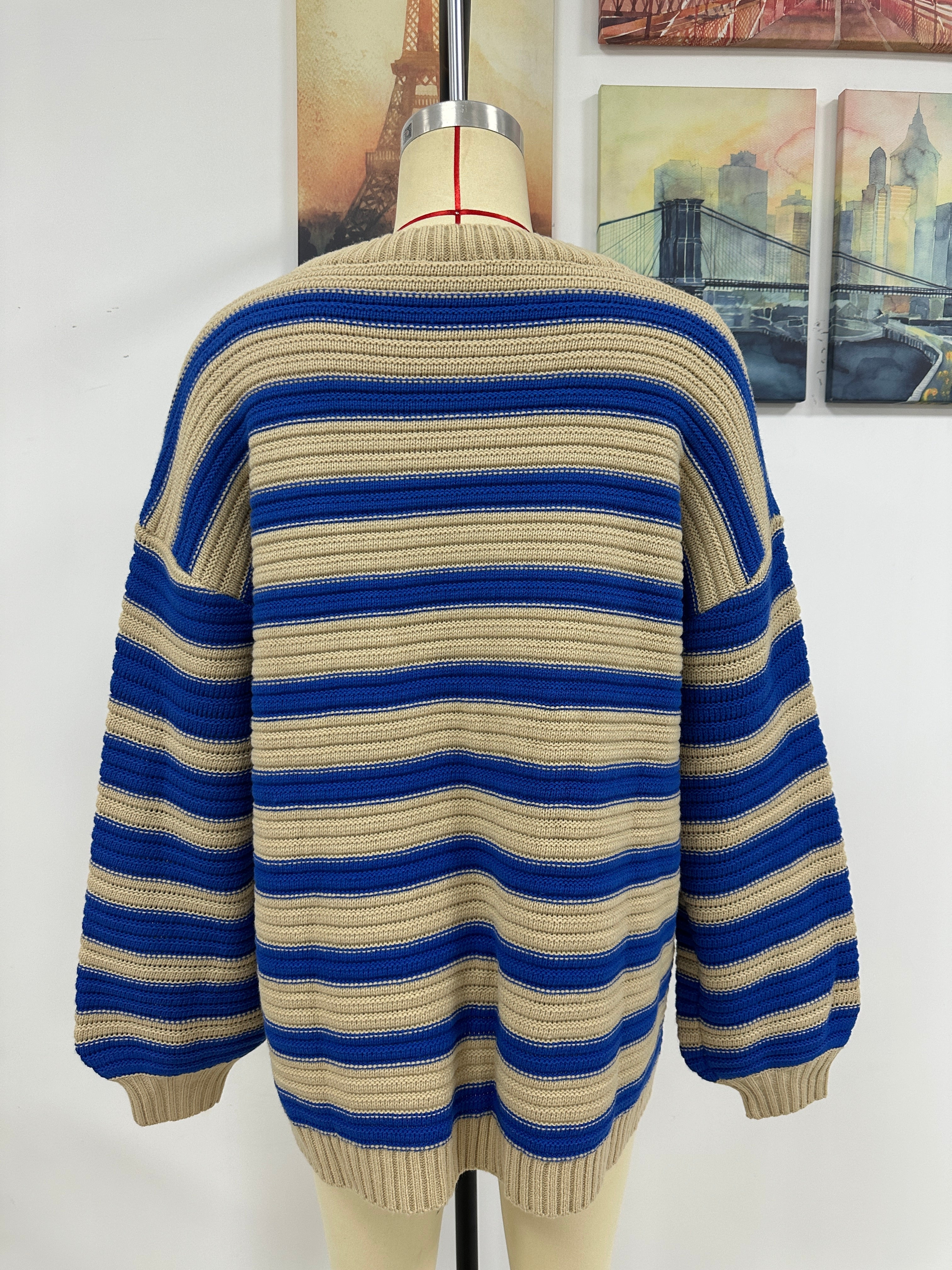 Striped Sweater Knitted Crew Neck Pullover Sweater