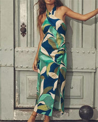 Bedrucktes Midikleid aus Leinenmischung