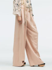 French High Waist Slimming with Belt Straight Leg Trousers