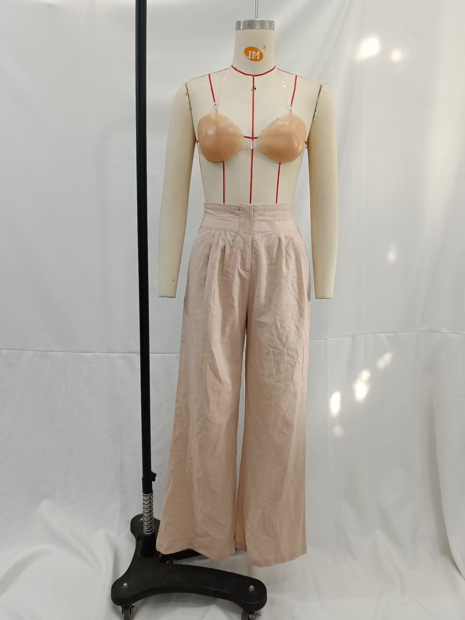 French High Waist Slimming with Belt Straight Leg Trousers
