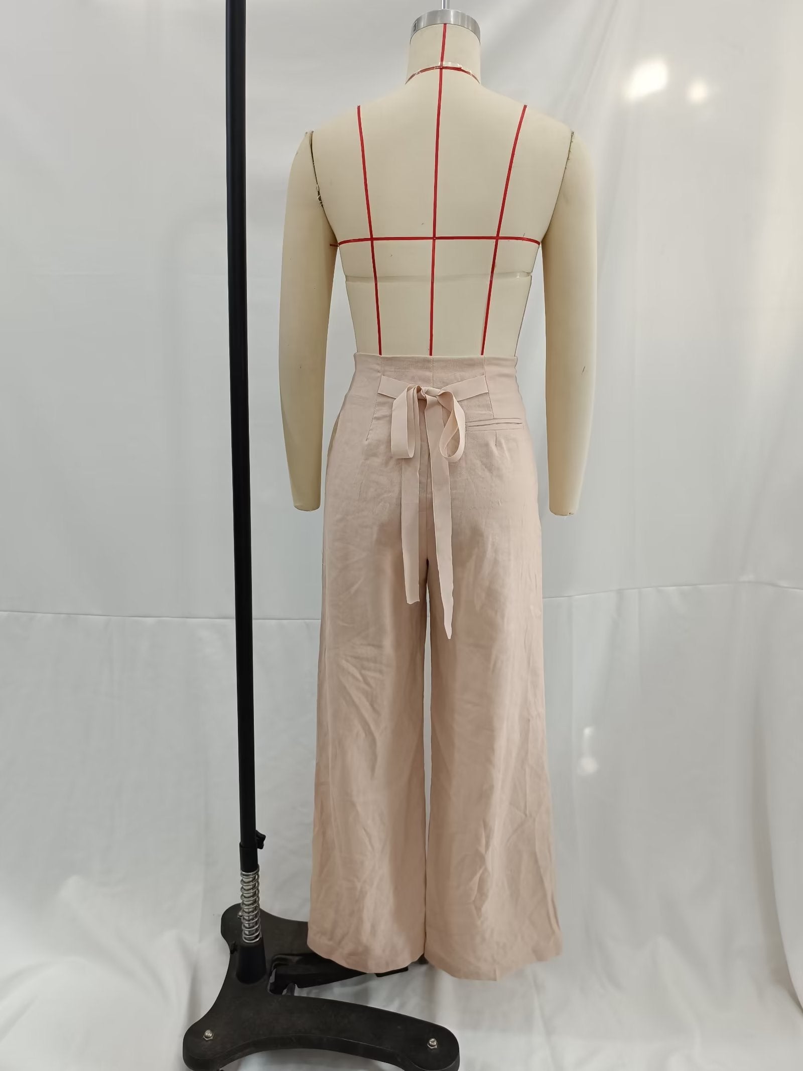 French High Waist Slimming with Belt Straight Leg Trousers