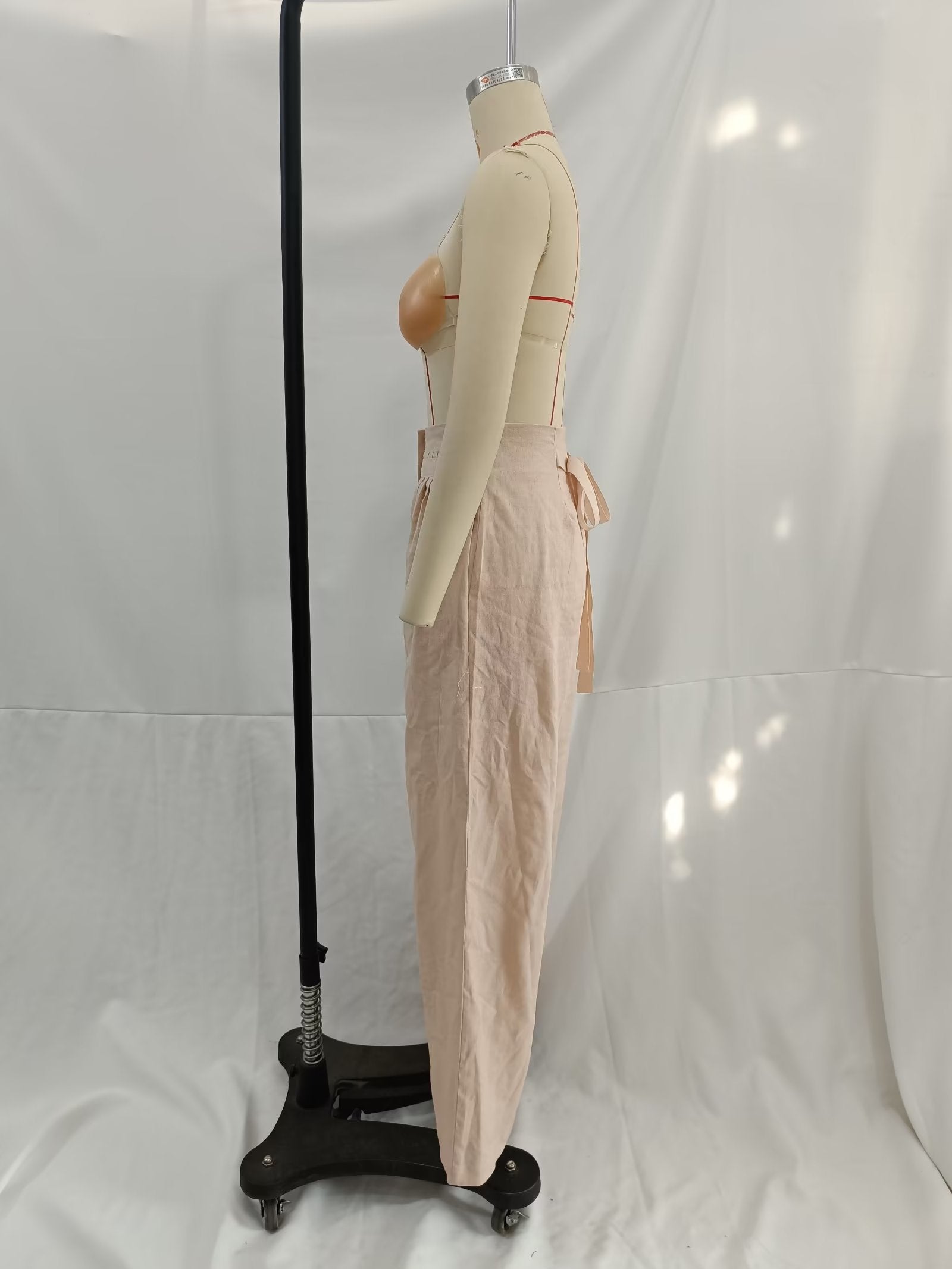 French High Waist Slimming with Belt Straight Leg Trousers