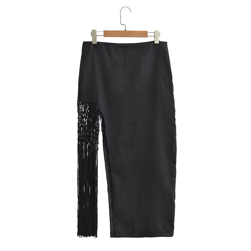 Jupe taille haute en lin avec col suspendu