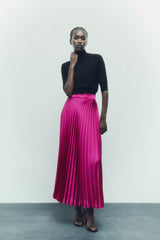 French Silk Satin Texture Pleated Skirt