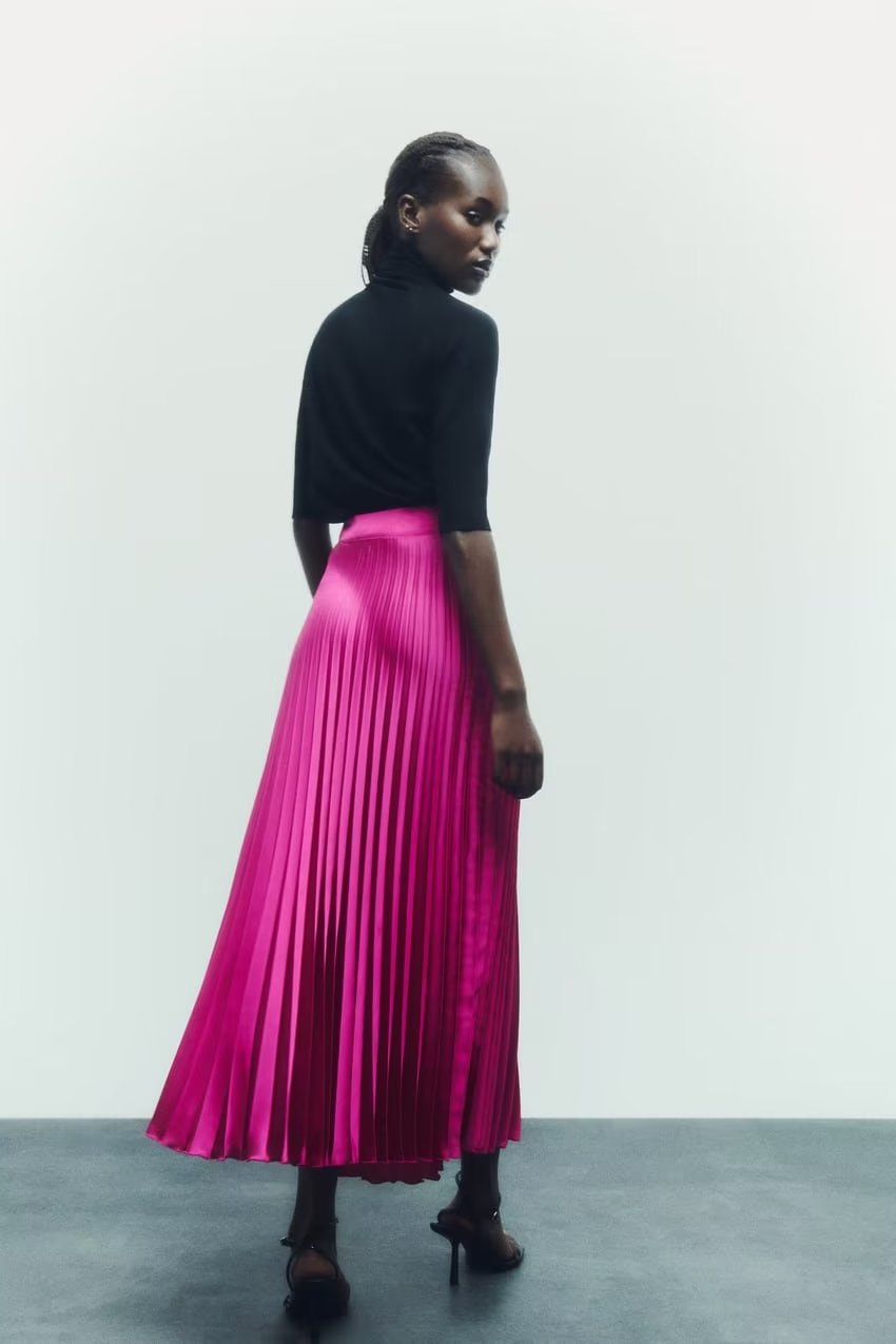 French Silk Satin Texture Pleated Skirt