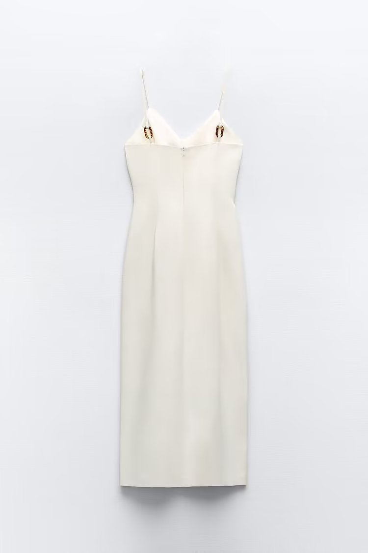 Early V neck Pleated Side Slit Strap Cotton Linen Dress