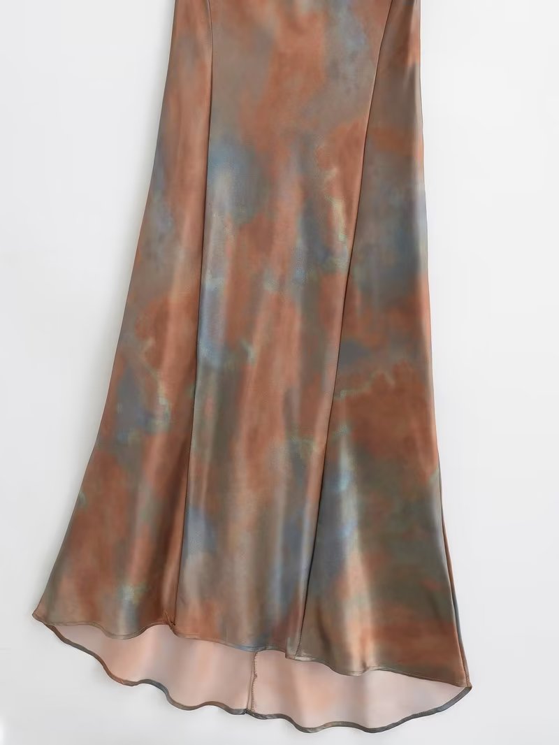 French Silk Satin Texture Printing Backless Dress