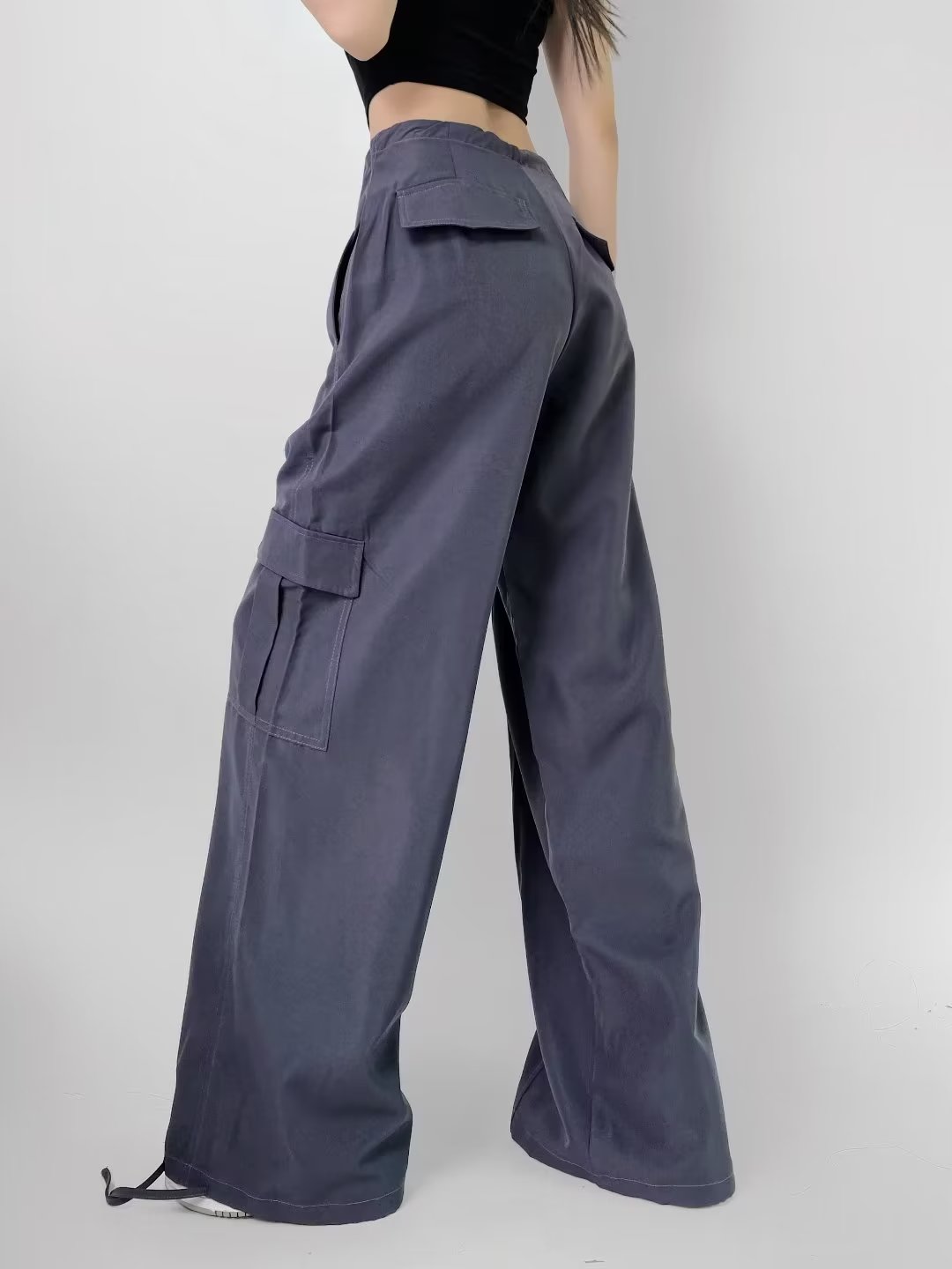 Retro Casual Working Pants Drawstring High Waist Loose Drooping Wide Leg Pants