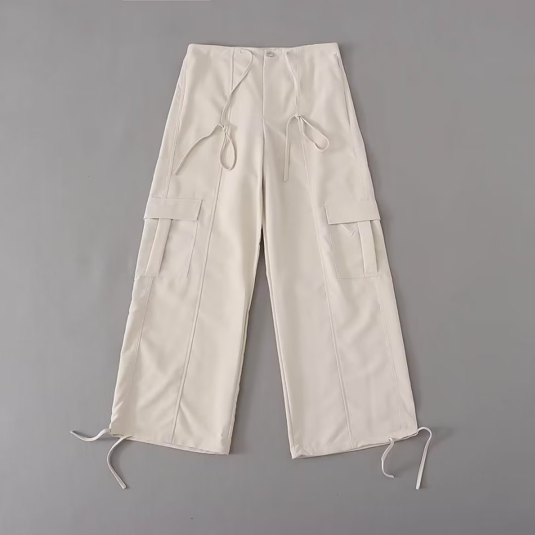 Retro Casual Working Pants Drawstring High Waist Loose Drooping Wide Leg Pants