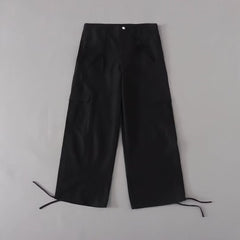 Retro Casual Working Pants Drawstring High Waist Loose Drooping Wide Leg Pants