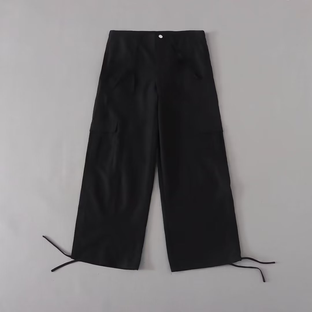 Retro Casual Working Pants Drawstring High Waist Loose Drooping Wide Leg Pants