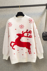 Christmas Year Red Elk round Neck Sweaters Loose Lazy All Matching Pullover Knitwear