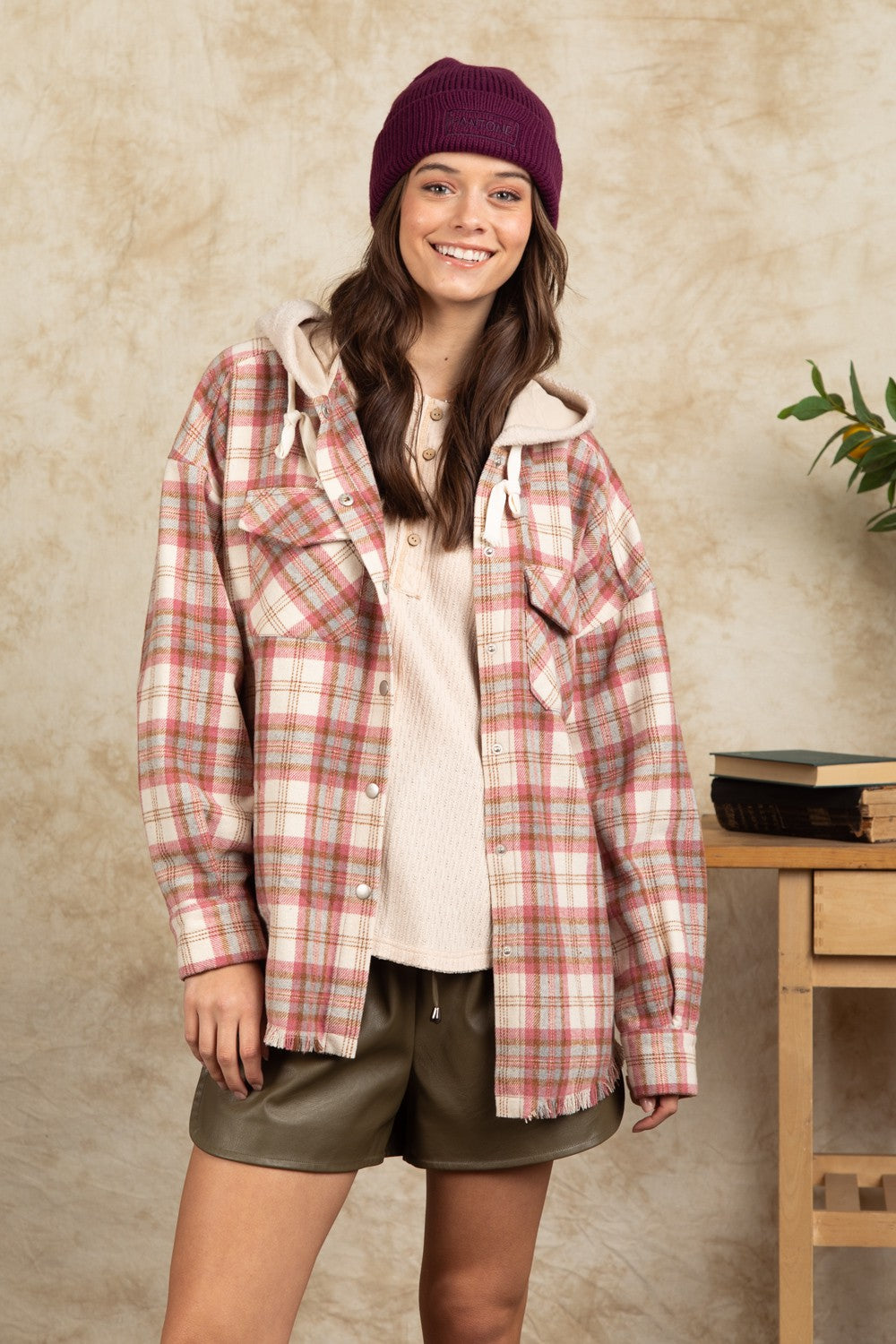 Hooded Large Pocket Plaid Shacket